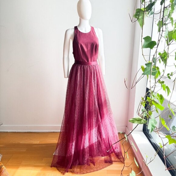 Vera Wang White Burgundy Lace Skirt open Back Maxi Gown 10 - Picture 4 of 10